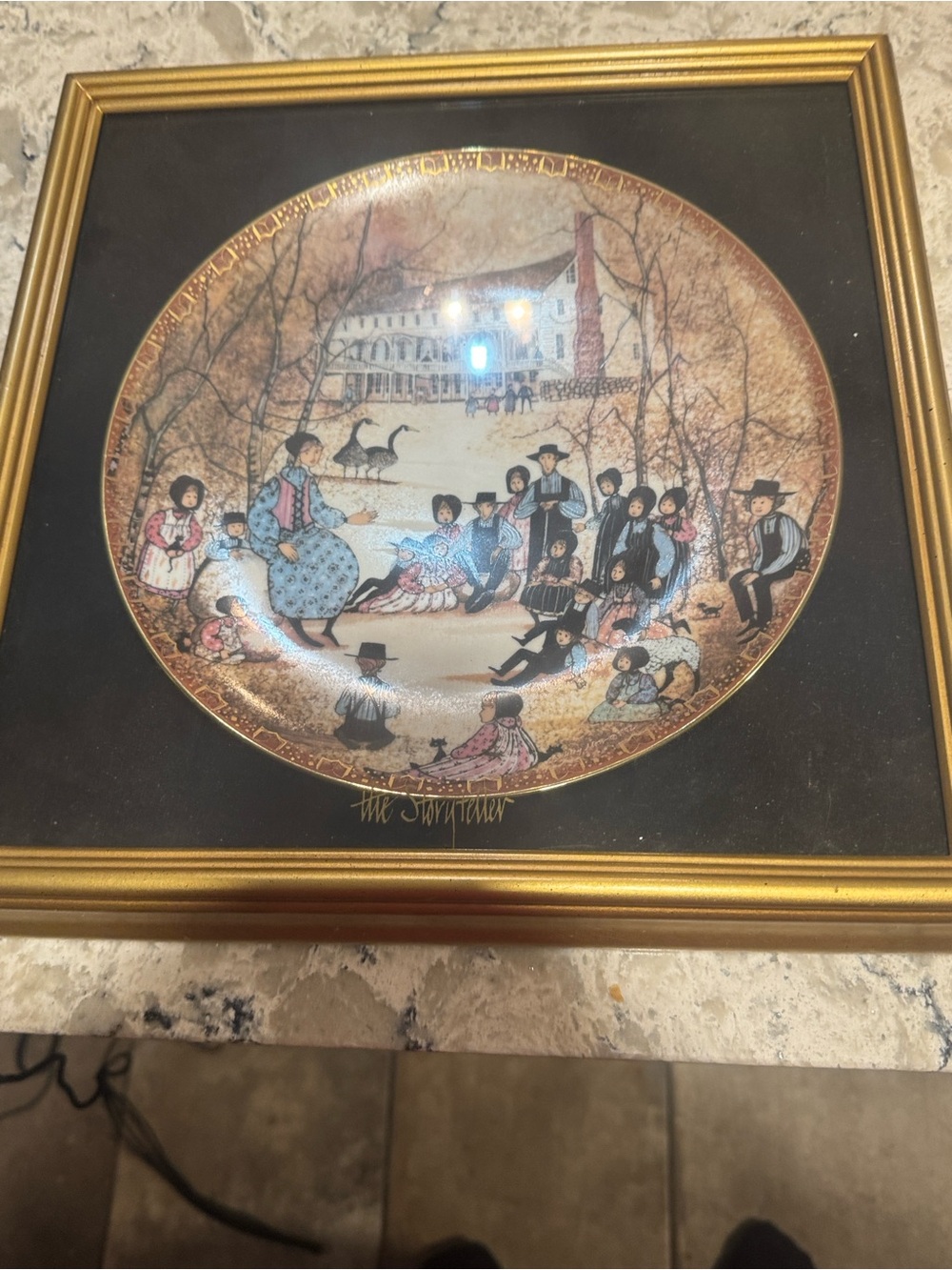 The Storyteller Decorative Framed Wall Plate - Gold Frame, Multi-Color Plate